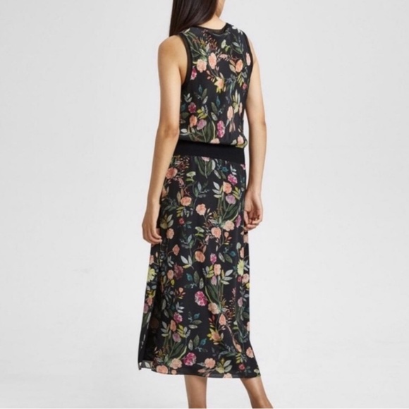 Theory S Lewie Silk Combo Floral Midi 0068 Dress Small black floral - Picture 2 of 11